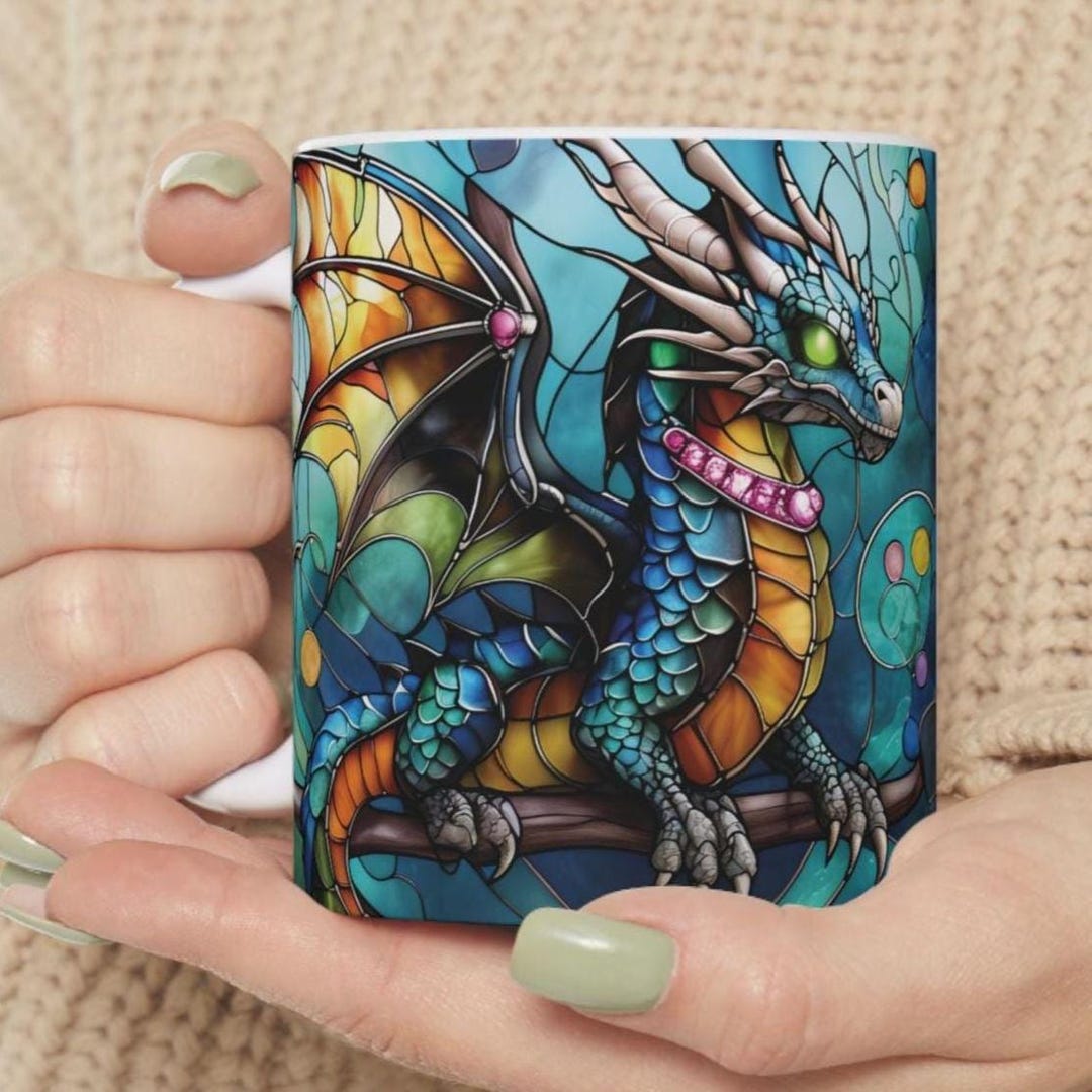 Medieval Dragon Coffee Mug, Stained Glass Design, Dragon Cup - Etsy