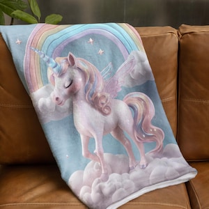 Personalized Unicorn Blanket: Plush Velveteen Rainbow Throw