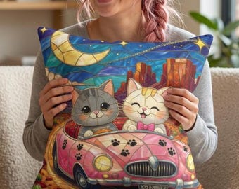 Stained Glass Cat Pillow Cover | Colorful Square Pillow | Cat Lover Decor | Crazy Cat Lady Cushion | Fall Pillow Art