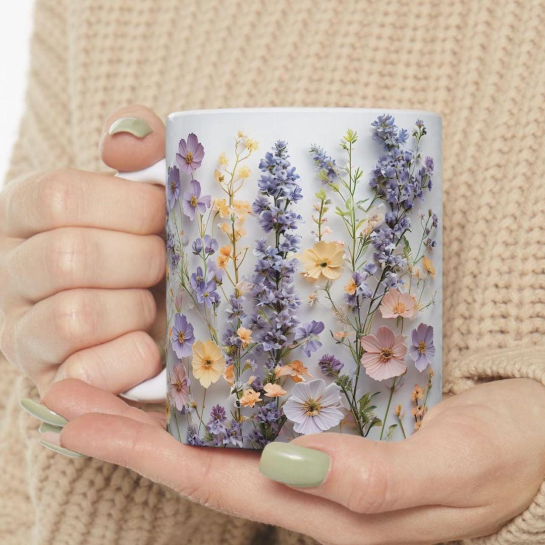Wildflower Ceramic Mug: Botanical Coffee Cup, Nature Lover Gift - Etsy