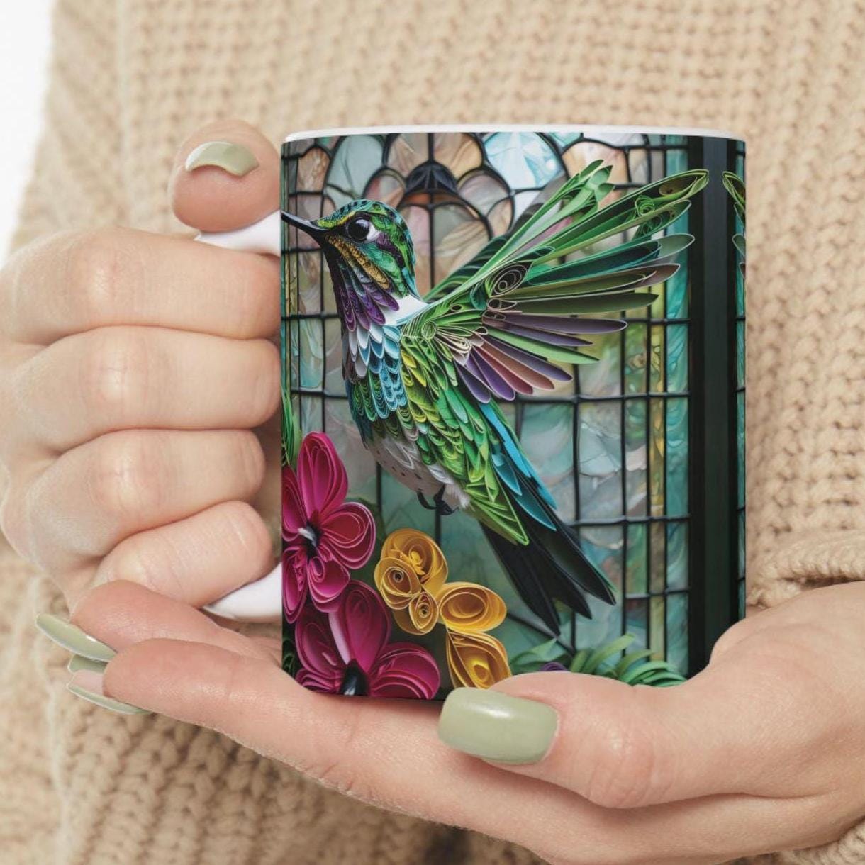 ハミングバードマグ：ステンドグラス風陶器コーヒーカップ - Etsy 日本