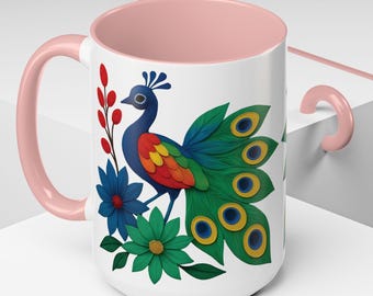 Peacock Mug, Artistic Coffee Cup, Peacock Design, Gift for Bird Lover