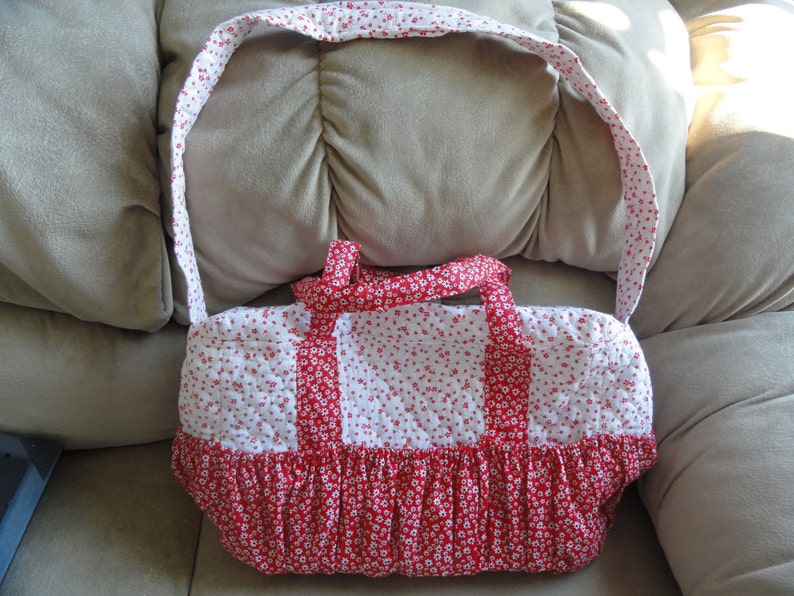 White and Red Quilted Diaper Bag