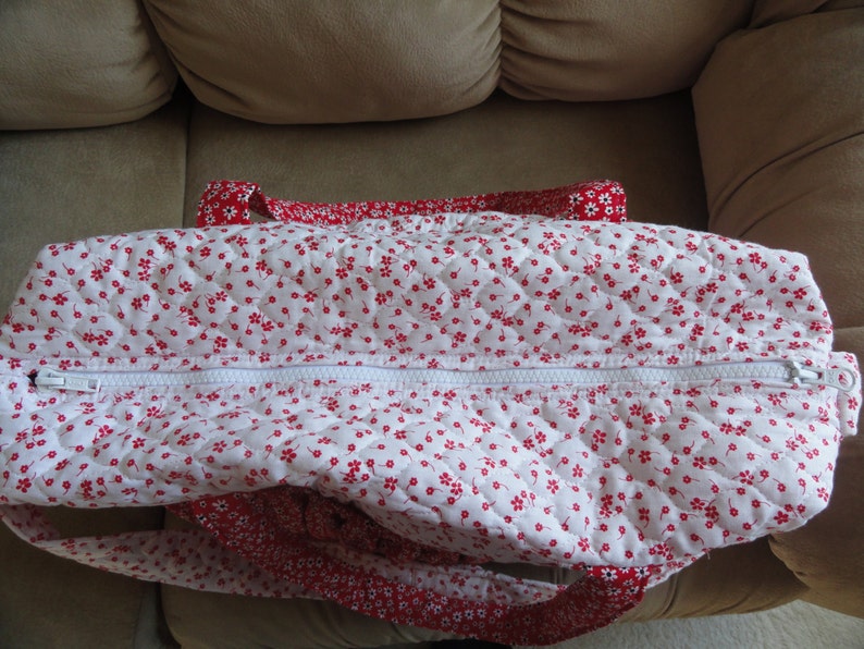 White and Red Quilted Diaper Bag