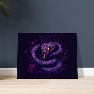 Poster con vipera vibrante color prugna viola, decorazione per la stanza dei rettili, amante dei serpenti, magico, estetica al neon, carta semi-lucida classica