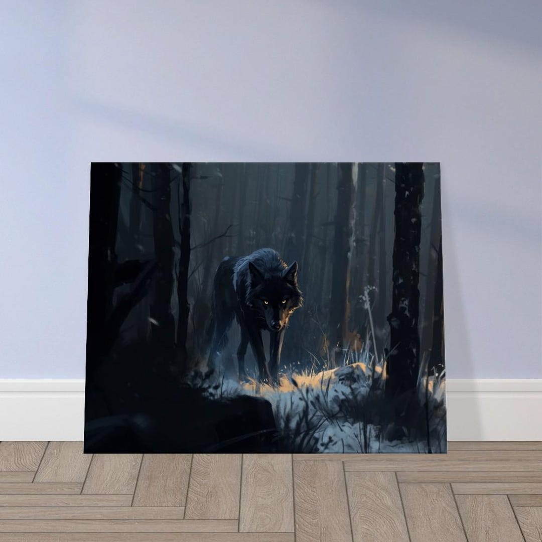 Black Wolf Wall Art Canvas, Dark Snow Woods Forest, Glowing Eyes - Etsy