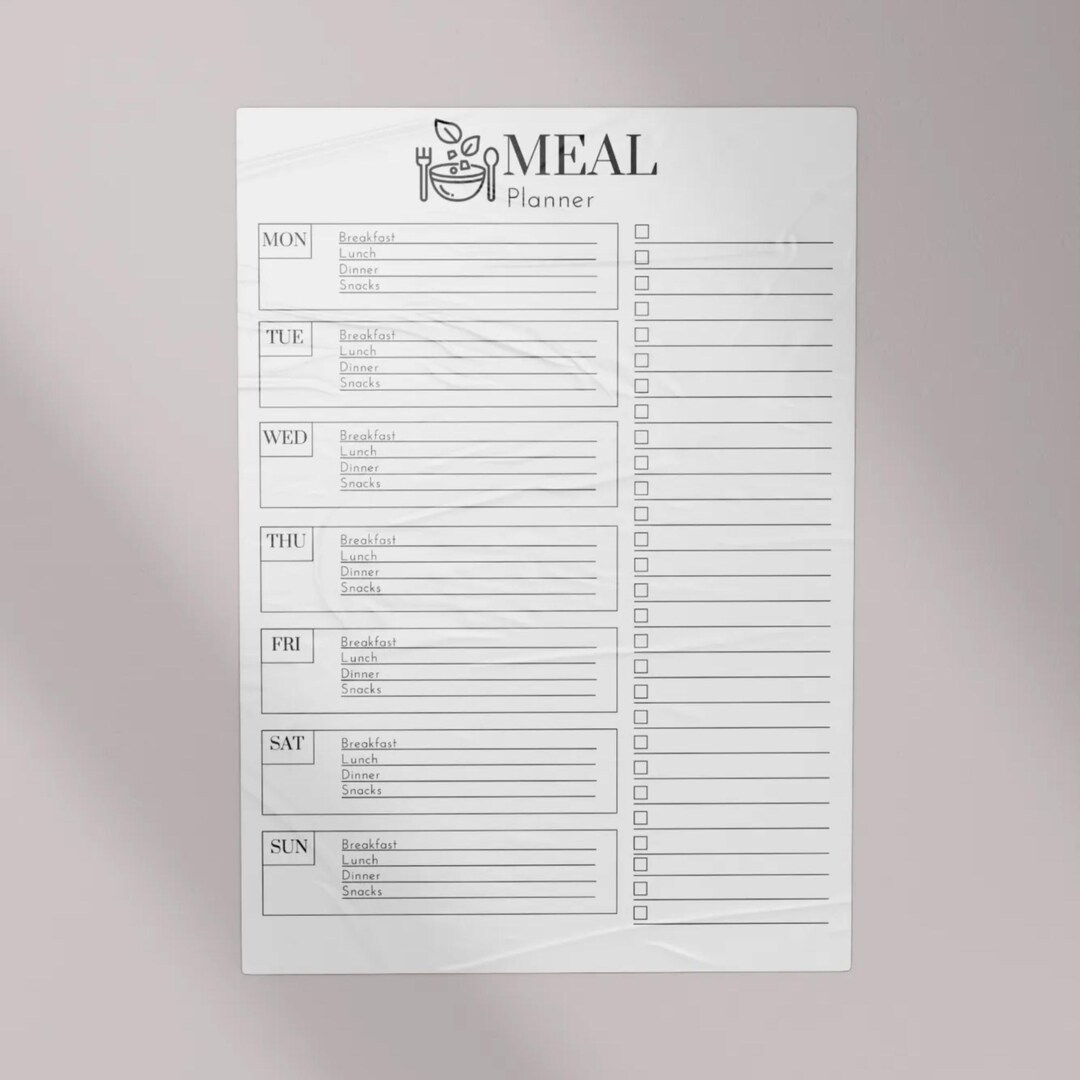 Printable Minimalist Weekly Meal Planner PDF | Meal Planning Template ...