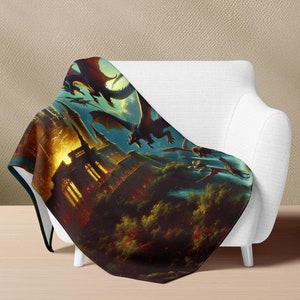 Fantasy Wall Tapestry Dragon Artwork Cozy Throw Blanket Novel Lover Gift Mythical Beast Medieval Castle Decor Velveteen Plush Dragon Fleece