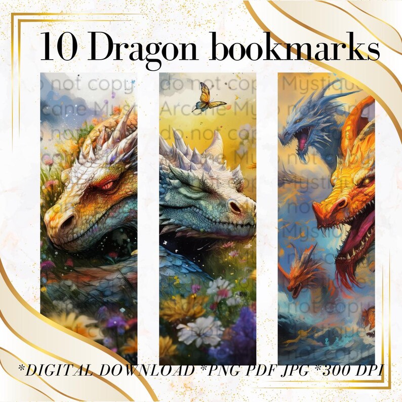 Printable Dragon Bookmarks Fantasy Book Lover Gifts Mythical Creature ...