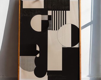 Black and White Abstract Art Print – Geometric Shapes Canvas or Poster