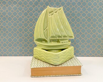 Vintage Sailboat Ceramic Lamp Base Planter MCM 1950s