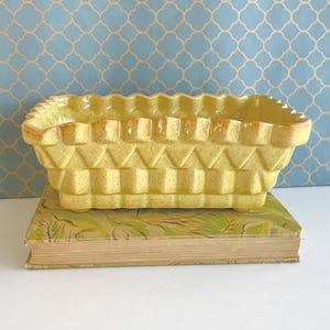 ヴィンテージ セラミック プランター - 黄色の長方形 - クールな幾何学模様 - 1960年代頃 UPCO