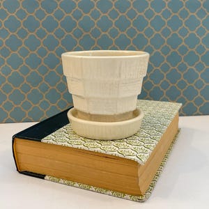 Vintage 3 Inch McCoy Basket Weave Flowerpot with Saucer White 1950s Mid-Century