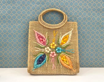 Vintage gewebte Tragetasche Taschen von Patricia 1960er Jahre Raffia Tasche Top Griff Philippinen