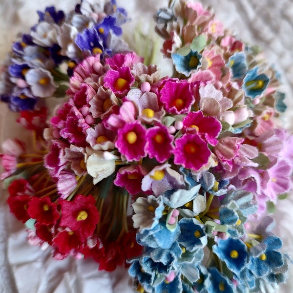 6 BOUQUETS  VINTAGE Flocked Forget Me Nots Millinery Flowers