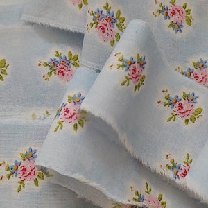 Vintage Pink Roses & Forget Me Nots Floral on pastel blue background