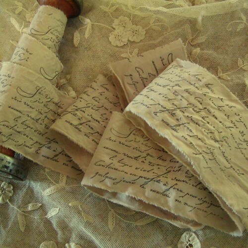 French Script Sentiment Distressed Muslin Hand Stamped Ribbon - Etsy