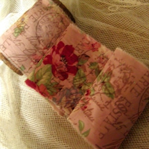 French Carte Postale  Rose  - Hand Stamped Ribbon Trim