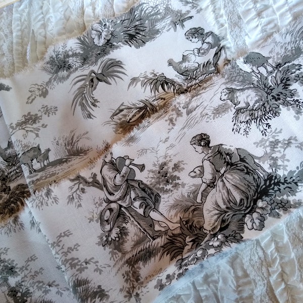 Black on White French Toile - Hand Frayed