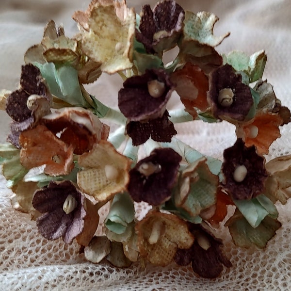 Vintage Antiqued Millinery Forget Me Nots - Yellow - Chocolate Brown -  Tangerine Mix