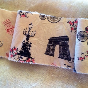 French Vintage Style Tea Dyed Hand Frayed Ribbon Trim Eiffel Tower Arc de Triomphe French Street Lamp image 3
