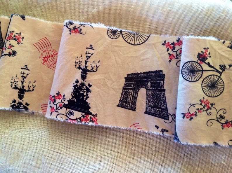 French Vintage Style Tea Dyed Hand Frayed Ribbon Trim Eiffel Tower Arc de Triomphe French Street Lamp image 3