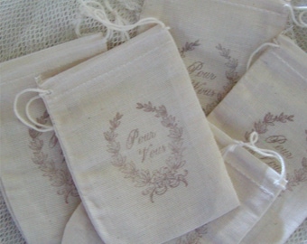 6  Parisian Style Muslin Drawstring Bags - Pour Vous