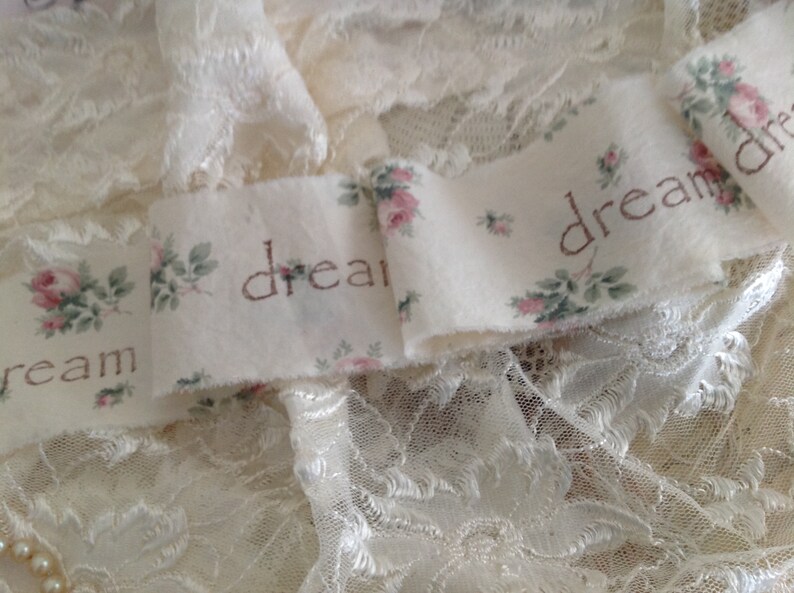 dream Romantic French Country Roses Vintage Fabric Hand stamped Ribbon Trim Homestead Treasures image 5
