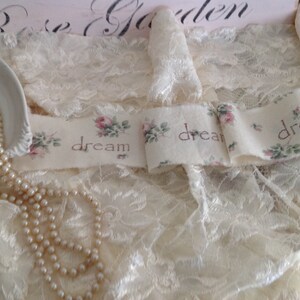 dream Romantic French Country Roses Vintage Fabric Hand stamped Ribbon Trim Homestead Treasures image 4