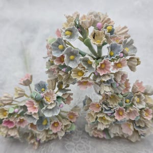 1 BOUQUET VINTAGE Millinery Flowers Flocked Forget Me Nots mix of pink, yellow and blue
