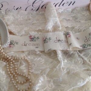 dream Romantic French Country Roses Vintage Fabric Hand stamped Ribbon Trim Homestead Treasures image 2