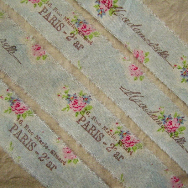 Vintage French Style Roses Hand Stamped Ribbon Trim - For your Altered Couture Hand torn fabric