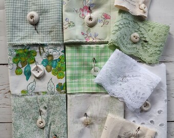 HOMESTEAD GREEN MEADOWS - Slow stitch - mindful sewing - vintage fabrics - vintage buttons & Laces -
