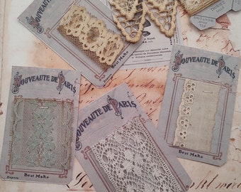 Set of 6 Vintage Lace Samplers - French Lace - Vintage Lace - Perfect addition to your fabric journaling