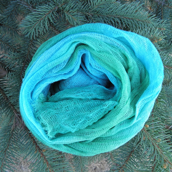 2 Yards Hand dyed Cheese Cloth -  Hues of Aquas & Greens (0431)