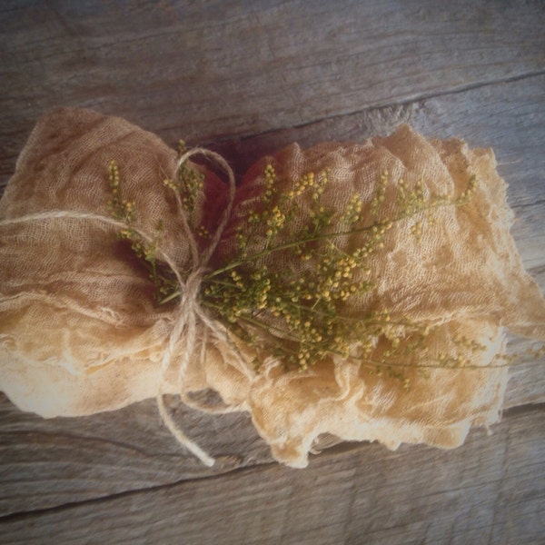 Primitive Cheese Cloth - Distressed & Baked Sprigs of Sweet Annie -Grungy Cheesecloth Christmas Bowl Filler - Thanksgiving Centerpiece -