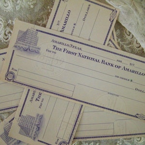 3 Bank Checks Amarillo, Texas Very Vintage Ephemera - Journaling  - Altered Art, Scrapbooking, Collage, Embellish