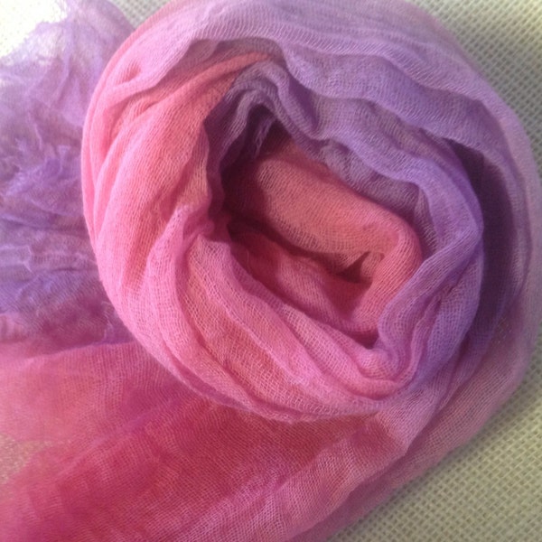 Hand Dyed Cheese Cloth - Hues of Pink & Lavender - Altered Art Supplies - Nuno Felting - Photo Backdrop