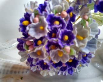 VINTAGE  Millinery Flowers Flocked Forget Me Nots - Purple &  Lavender - Easter - Mothers Day - Wedding - Bridal