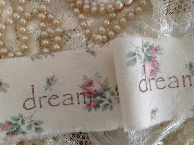 dream Romantic French Country Roses Vintage Fabric Hand stamped Ribbon Trim Homestead Treasures image 6