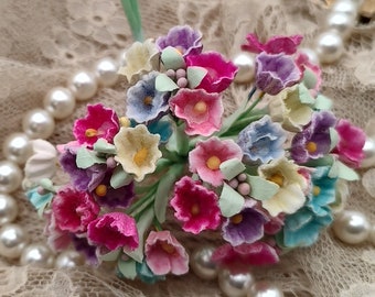 1 BOUQUET   VINTAGE Millinery Flowers Forget Me Nots - Fabric Flocked - Multicolored - for Weddings - Mothers Day