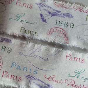 French Inspired Perfect For Your Fabric Journaling 44 inches x 2 inches Hand torn fabric