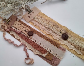 HOMESTEAD GATHERING - Set of 2 Vintage Fabric & Lace Samplers - French Lace - Vintage Lace