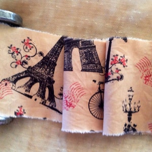 French Vintage Style Tea Dyed Hand Frayed Ribbon Trim Eiffel Tower Arc de Triomphe French Street Lamp image 1