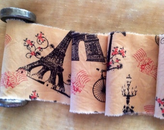 French Vintage Style Tea Dyed Hand Frayed Ribbon Trim   - Eiffel Tower - Arc de Triomphe - French Street Lamp