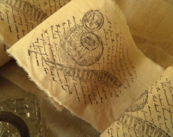 OLD WORLD Script with Ink Well and Feather Quill  Hand Stamping- Distressed Hand Stamped Trim