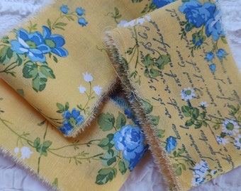 Blue floral on yellow background Hand stamped trim