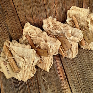 Primitive Cheese Cloth - 2 Yards Distressed Includes 6&quot; Cinnamon Stick - Grungy Cheesecloth - Primitive Bowl Filler - Holiday Centerpiece
