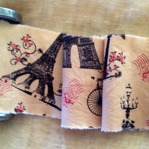 French Vintage Style Tea Dyed Hand Frayed Ribbon Trim Eiffel Tower Arc de Triomphe French Street Lamp image 2