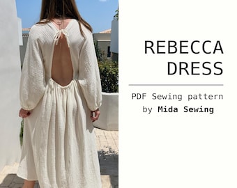 Open Back Maxi Dress Sewing Pattern: Balloon Sleeves (PDF Pattern XS-XXXL A4/USLetter)